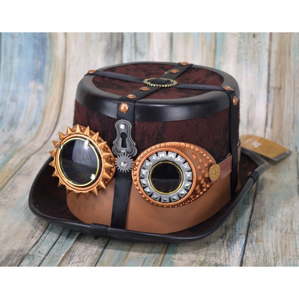 Steampunk Top Hat - Goggles Gears Spikes Keyhole Costume Cosplay Victorian Goth